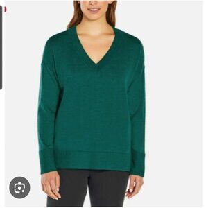 Banana Republic Women's V-Neck Sweater SZ Small 100% Merino Wool Green Preppy